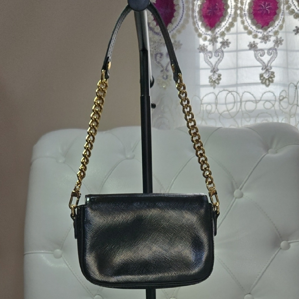 black MCM Mini crossbody bag with gold-plated hardware. - Picture 2 of 8